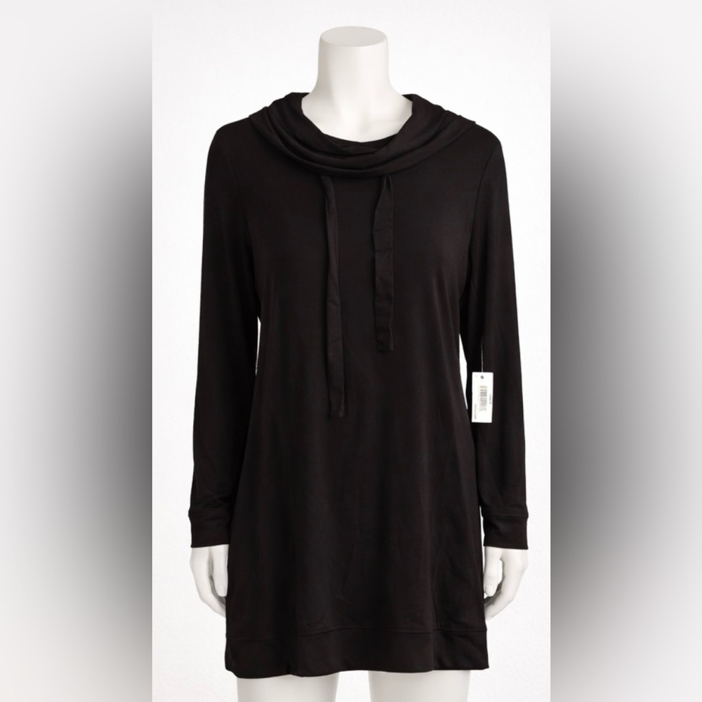 Daily Ritual XS Black Long Sleeve Tunic Top Cowl Neck Drawstring Sweater Dress